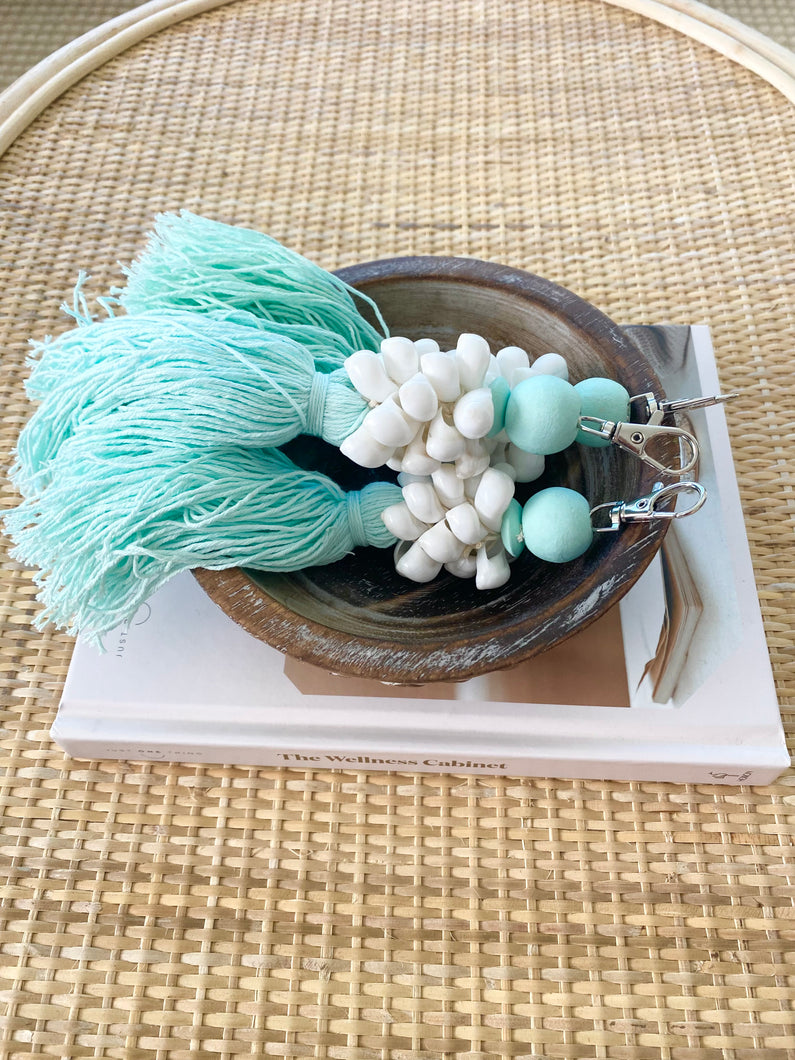 ON SALE Cowrie Shell & Tassel Keychain