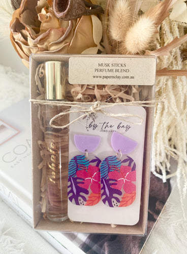Gift Box - Earring Pink + Perfume oil